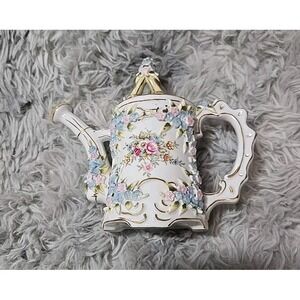 VTG Andrea Hand Painted Porcelain Watering Can Floral  Appliqué Occupied Japan